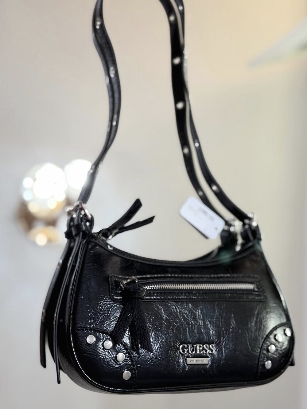 GUESS Black Faux-Leather Studded Shoulder Bag